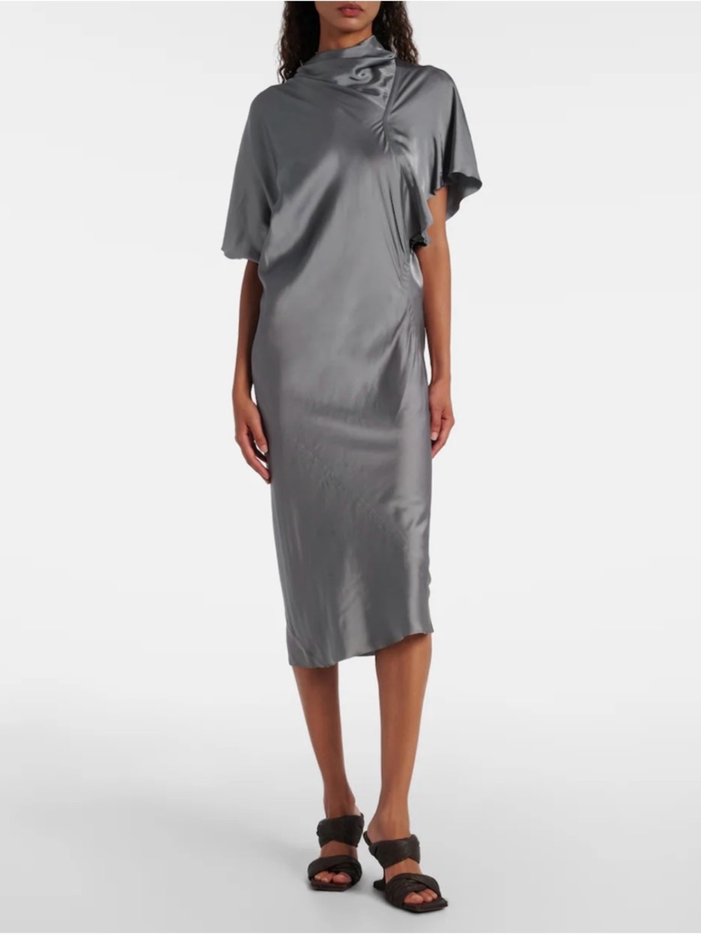 Rick Owens NWT - Silver Gray Concordians Asymmetrical Seb Midi Dress